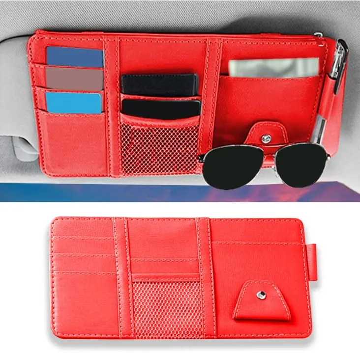 Universal Car Sun Visor Holder – Large Capacity with Zipper, Card Slots & Glasses Clip