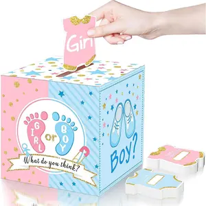 51pcs, Gender Reveal Voting Box with 50pcs Ballot Cards Perfect for Baby Shower Decorations Party Invitations And Voting Games Gender Reveal Party Supplies Variety Party Pack (Pink, Blue) -Including 1pc Box And 50pcs Cards