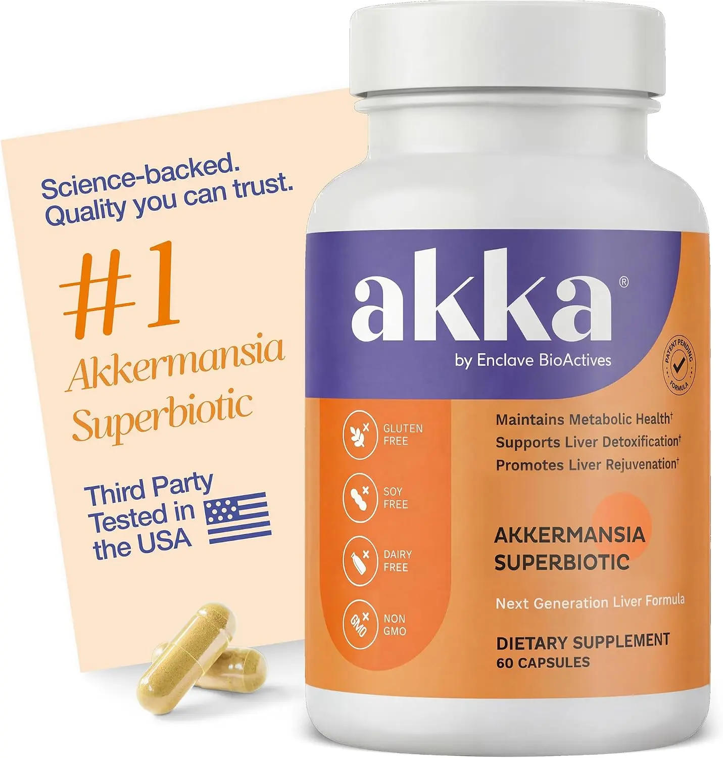 AKKA Akkermansia Probiotic Liver Cleanse & Liver Health Supplement for Energy, Digestion & Metabolism Support | Akkermansia Muciniphila Superbiotics with Resveratrol, Quercetin & Silymarin | Gut Health | Non-GMO, Gluten-Free | 60 Capsules