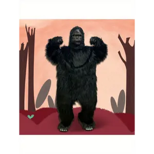 Adult Men's Halloween Realistic Ferocious Gorilla Costume with Mask, Gloves and Footwear Black Polyester