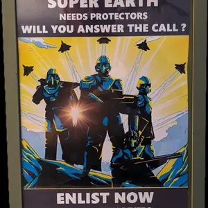 HELLDIVERS 2 fan art with military green photo frame. Decor Posters