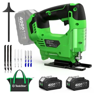 TaskStar Cordless Jigsaw with 2×4000mAh Batteries, 0°-45° Bevel Cutting, 3 Cutting Modes with LED Light, Ideal for Wood Metal Plastic Cutting, Great Gift for Men fathersdaygift