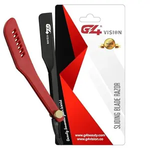 G4 Stainless Steel Straight Edge Barber Shaving Razor Blade for Close Shaving Men Replaceable Blades (Red)