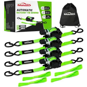 【FathersDayGift】Retractable Ratchet Straps with Soft Loops(4 Pack)-(1,500lb Break Strength) -1 Inch x 12 Feet Heavy Duty Auto Self Retracting Tie Down Strap for Truck, Cargo Trailer, Motorcycle, Rad & More Durable Tie Downs Bungee Cords With Hooks