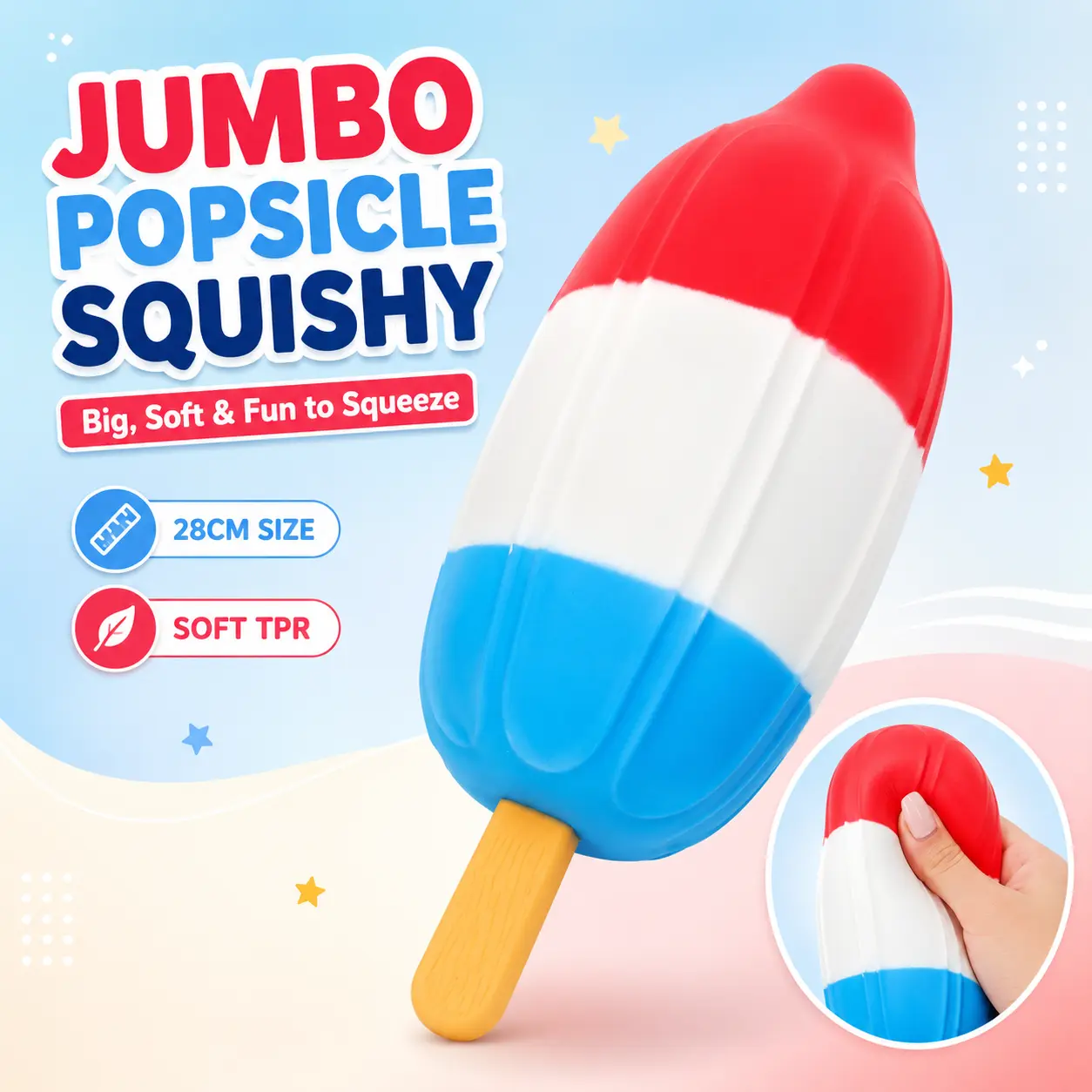 28cm Jumbo Squishy, Giant Cute Ice Cream Squeeze Toy with Shaving Cream Filling, Soft TPR Stress Relief Sensory Fidget Toy for Kids and Adults
