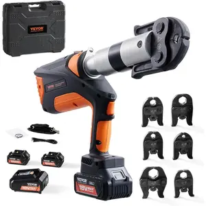 VEVOR Pro Press Tool, 18V Electric Pipe Crimping Tool for 1/2" to 2" Copper Pipes, 360° Rotation Automatic Crimper with Brushless Motor & 6 Pro Press Jaws