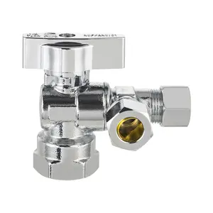 1/2" NOM (5/8" OD) Inlet x 3/8" OD Outlet x 3/8" OD Outlet Split Angle Stop Valve, 1/4 Turn (Lead Free)