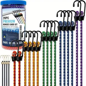 Premium Bungee Cords Heavy Duty - 20 pcs Bungee Cords with HooksinA Storage Jar Includes 10',18",24",30",36",48" Bungie Cord Bundle