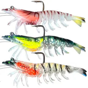 Bottom Fishing TPE Shrimp Lures, Fish Shaped Lure, Artificial Fishing Lure, 3/3.5'' Pre Rigged Fishing Jigs, 1:50 Super Durable Shrimp Lures, Fishing Lures For Bass Trout Walleye, Freshwater And Saltwater Fishing Gear