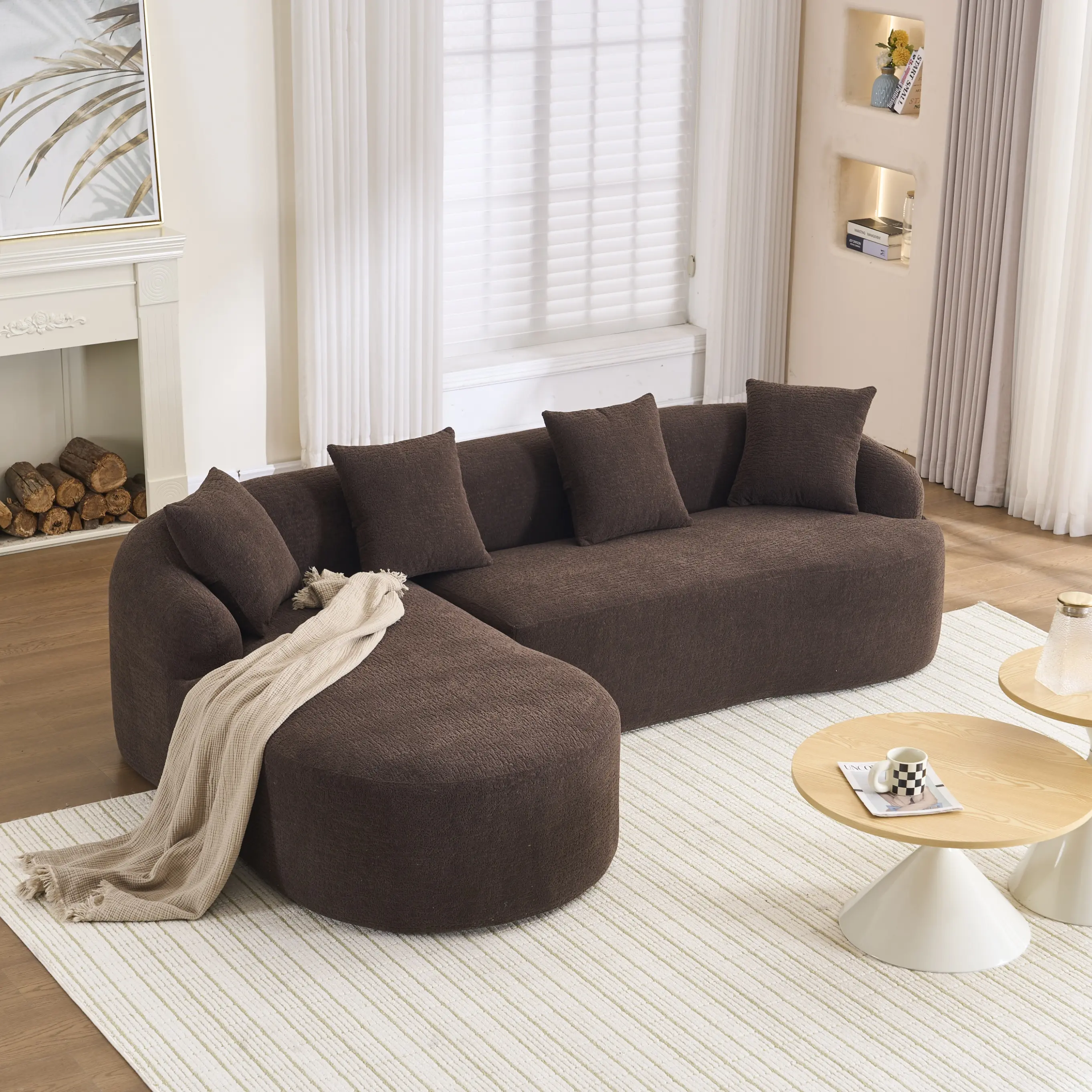 Eyisean 98.8" Chenille Fabric Modular Sectional Sofa with Chaise Lounge, Modern Curved Cloud Boneless Couch, 4 Throw Pillows, Wide Seat, No Assembly, L-Shape 4-Seater Compression Sofa for Living Room, Apartment, Modular Sectional Couch, Chaise Lounge Sofa