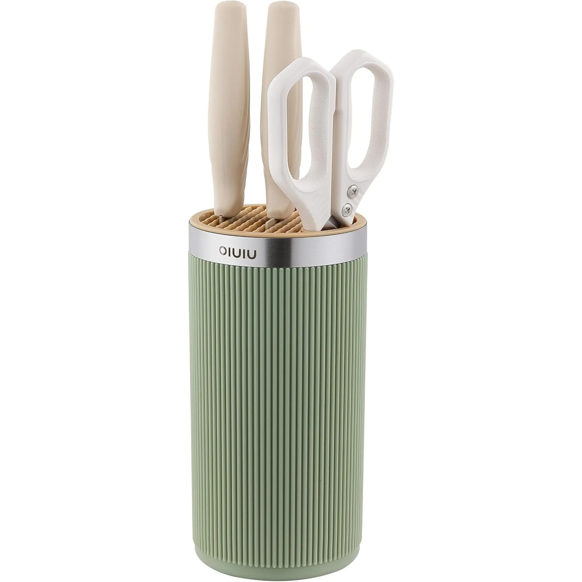 Knife Block without Knives, OLULU Universal round Knife Block Holder, Spacing Saving Knife Storage Organizer Stand Rack for Countertop (Stylish Green+Yellow Color)