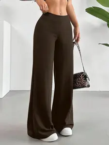 Pure Color High-Waisted Flare Straight Leg Pants, Flowy Wide Leg, Women's Casual Fashion, Comfortable and Stylish, Perfect for Daily Wear