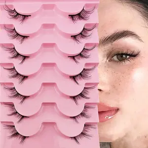 Half Eye False Eyelashes Set for Summer Gift, Diy False Eyelashes, 7 Pairs Natural Look Curly Thick Faux Eyelashes, Fluffy Eyelashes Cluster, Portable Tool, Lightweight Cat Eye Lash Clusters, C Curl Eyelashes Extensions Kit, Individual Lashes Kit