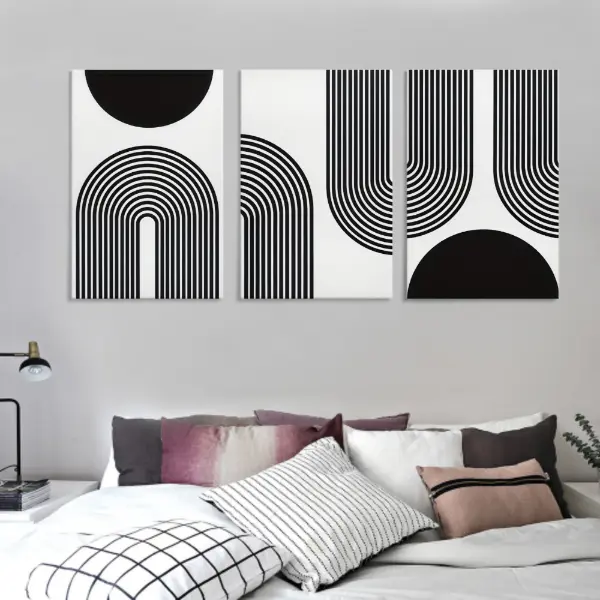 8"x12" 3pcs Artistic Art Deco Framed Canvas Wall Art Set - Mid Century Pine Wooden Framed Home Inspo Graphic Prints, Modern Geometric Abstract Decor, Easy-Hanging Kit Included, Ideal for Living Room, Kitchen Decorations