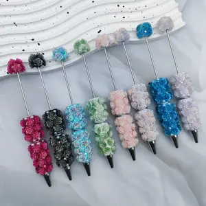 8pcs Rose Flower Beaded Pens, Full Rhinestone Ballpoint Pens, Plastic Material, Perfect Valentine's Gift for Girlfriend, Writing Pen, Stationery Office Supplies