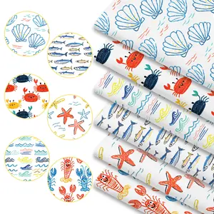 6pcs Coastal Graffiti Fabric Bundles, 45cmx50cm /17.72inx19.69in Beach Surf Doodle Pattern Fabric Squares for Quilting, Patchwork DIY Sewing Material for Bedding, Tablecloth, Bags, Headbands, Pillowcases