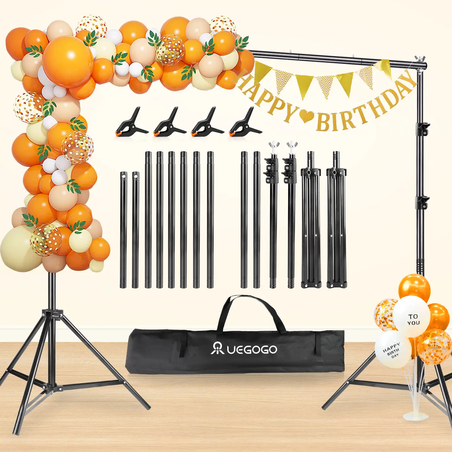 10x6.5ft Black Metal Iron Durable Adjustable Heavy-Duty Backdrop Stand Kit with Crossbar, Easy Assembly, Portable Carry Bag - Photo Background Support for Streaming, Selfie, Wedding Shooting