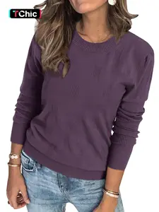 Women's Plain Round Neck Sweater, Casual Long Sleeve Jumper for Fall & Winter, Fashion Ladies' Knitwear for Daily Wear, Top