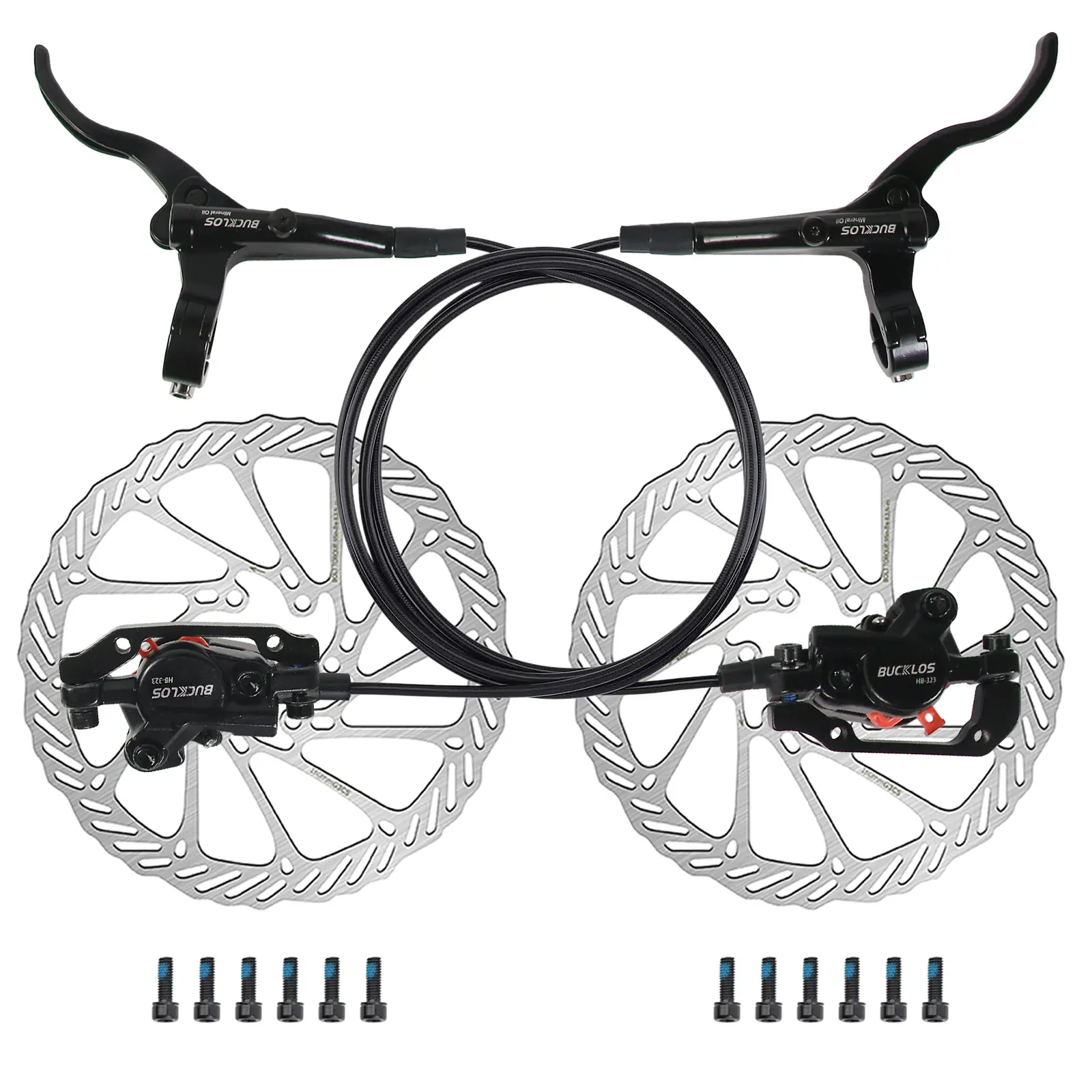 BUCKLOS High Quality Disc Brake Bike Kit HB-323 - MTB Line-Pulling Caliper, Ergonomic Aluminum Alloy Handlebar Brakes, 160mm Rotor, PM Universal Adapter for Fat & Folding Ebikes, Bike Accessories