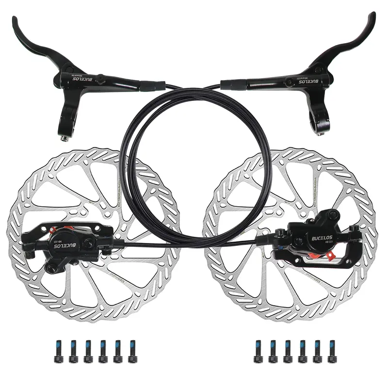BUCKLOS HB-323 High-Quality Hydraulic Disc Brake Kit for Bicycle, E-Bike, City Bikes - Ergonomic Aluminum Alloy Build, Dual Piston Brakes, 160mm Rotors, IS/PM Mounting Adapter, 22.2mm Handlebars Fit, Easy Install Cycling Components