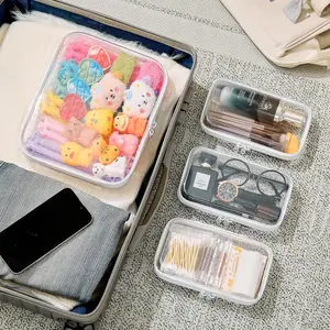 4 pcs Medium Clear Hard Shell Zipper Pouches, Clear Zipper Bags, Hard Case Pouches for Purse & Diaper Bag Organizer,and Travel Essentials (M+3S)