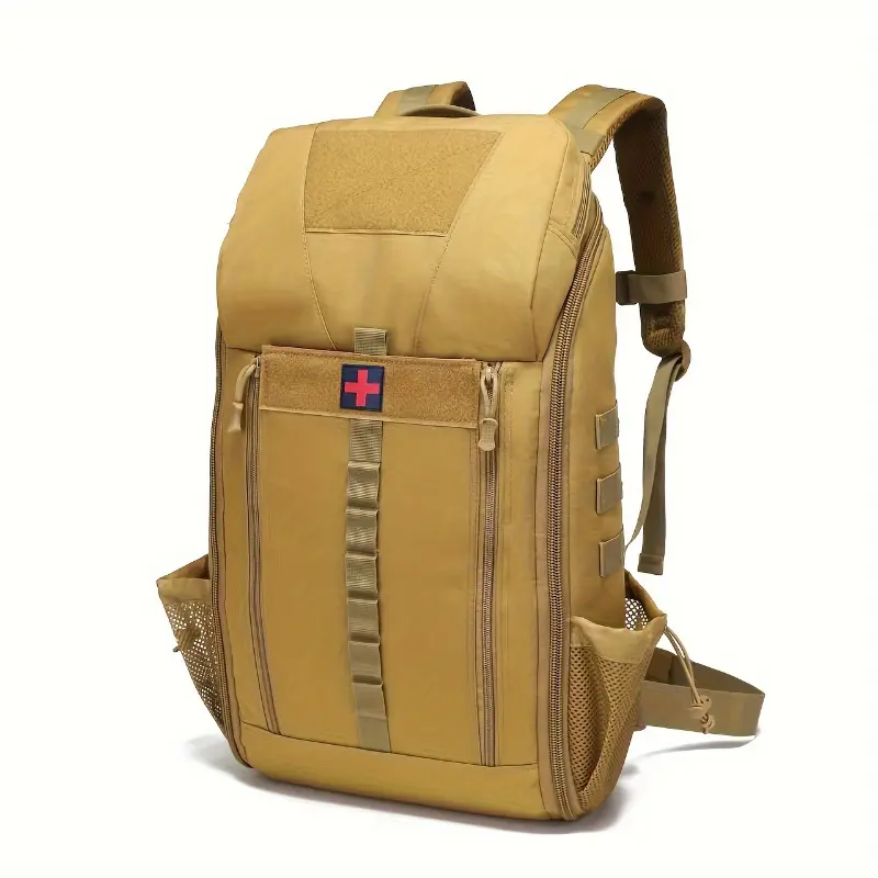Black Outdoor Medical Backpack - Durable Oxford Fabric, Large Capacity, Multi-Function Emergency Storage Bag with Red Cross Emblem for Cycling, Mountaineering, Durable Oxford Fabrics, Adults, Daypack, Unisex, High-Capacity, Plain, Avoid Alcohol