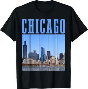 100% Cotton Chicago Illinois Vintage Pride Chicago Skyline T-Shirt