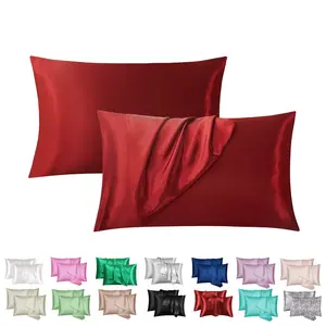 2/4-Pack Burgundy Satin Silk Pillowcases for Hair & Skin - Silky Cooling Envelope Closure Pillow Covers - Beauty Sleep Luxury Bedding Gift for Women Men (No Pillow Core)
