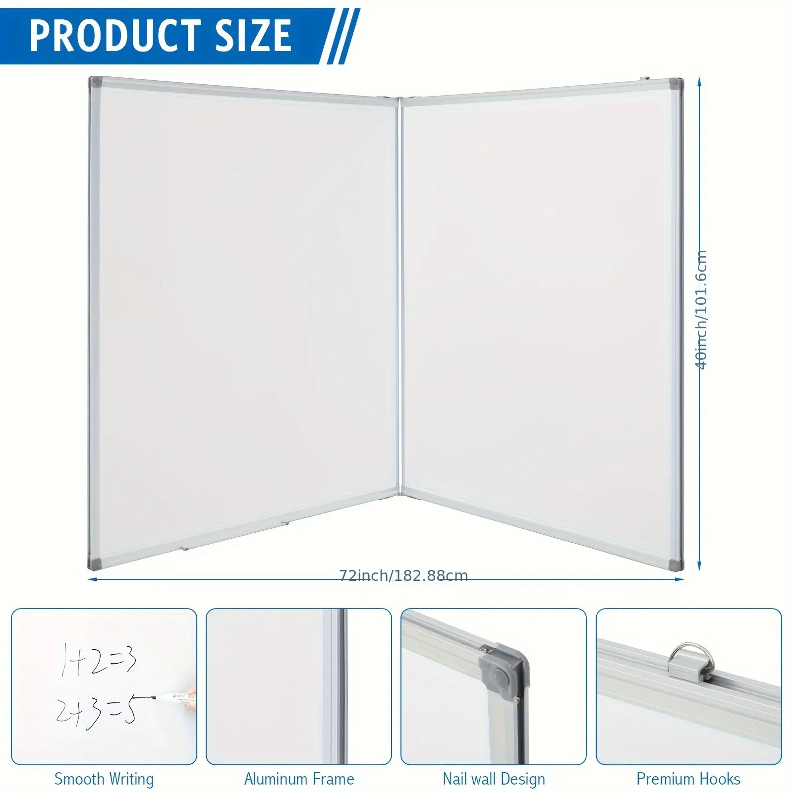 NEW-1 Pcs Large White Board 72 x 40" Magnetic Dry Erase Board Wall Mounted Aluminum Frame Foldable Whiteboard with a Tray and 4 Hooks for Classroom Home Education Office School Business Team