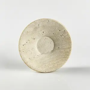 Natural Travertine Marble Soap Dish & Jewelry Tray, 4.5 Inch Round Stone Soap Holder for Bathroom, Kitchen, Shower Sink - Non-Slip Bottom, Handcrafted Beige Decor for Sponge, Bar Soap, Trinkets
