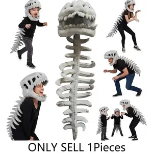 Dinosaur Skeleton Costume, 3D Spiky Head Mask & Plush Vertebrae, Halloween Role Play Party, Animal Theme Dress-Up