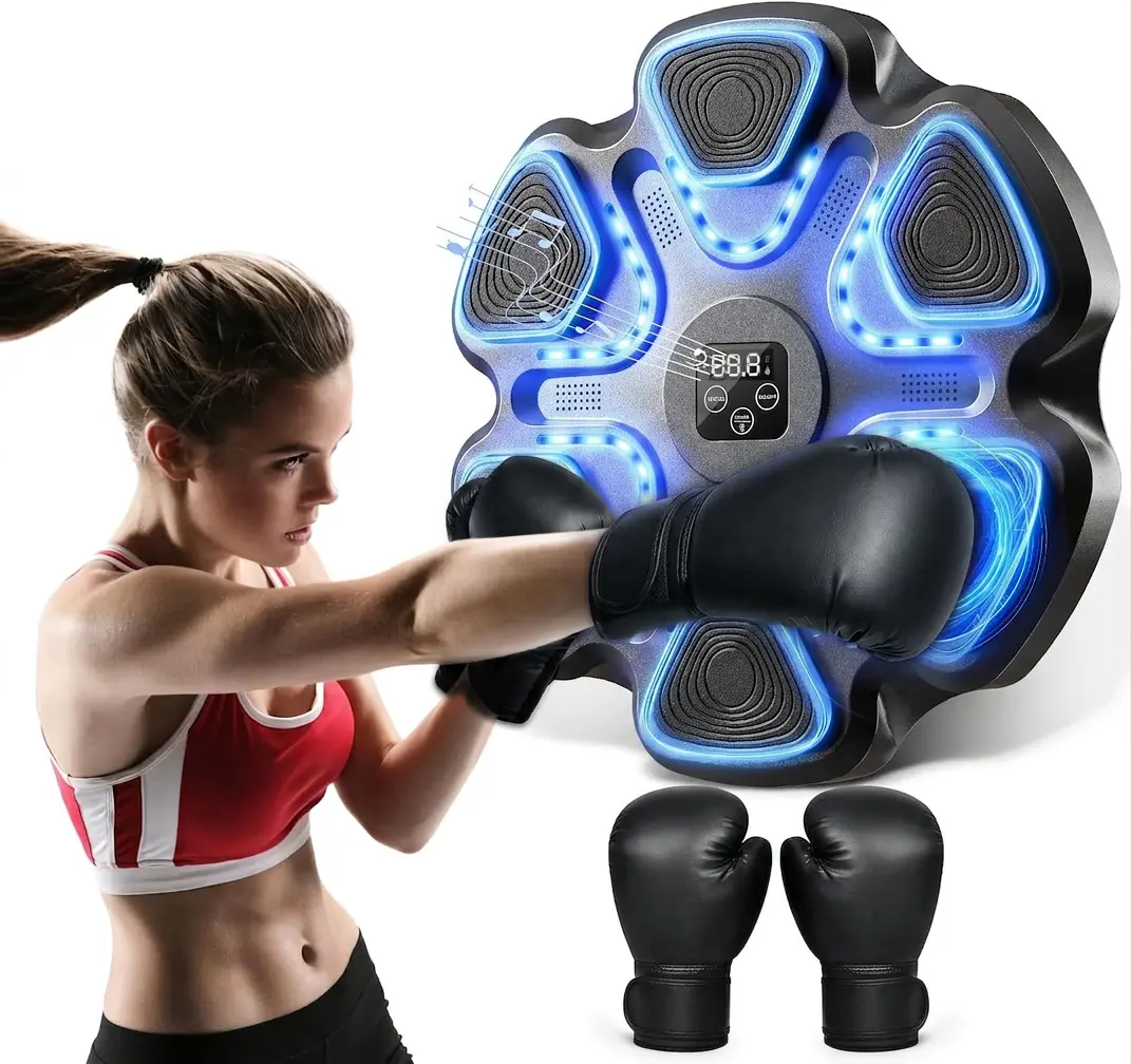Music Boxing Machine, Interactive Punching Trainer with Boxing Gloves, Large Size Wall Mounted Electronic Boxing Target for Adult Kids, 9 Modes & 9 Speeds