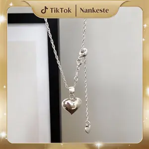 Mother's Day Gifts 925 silver plated Necklace for Women,Dainty Puffy Heart Necklace for Women,  Hearts Pendant Necklaces ,Delicate Sweet Romantic Jewelry Gifts for Wife Girlfriend Mom for Birthday,Anniversary