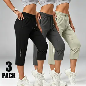 3-Pack Women’s Ice Silk Mid-Length Sports Pants – Lightweight for Summer, Quick-Dry & Breathable, Ideal for Fitness, Running, and Casual Wear fathersdaygift