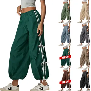 Yeokou Women Pants Elastic High Waist Full Twist Hiking Cargo Pants Basic Trousers Bottom  Womenswear Chic Summer