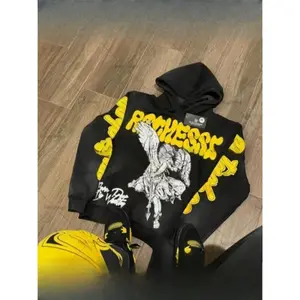 Men’s & Women’s Vintage Hip-Hop Hoodie — All-season zip-up cardigan sweater with hood; black and yellow graphic streetwear for urban fashion, concerts, and parties; loose-fit pullover for men and women; concert attire; C