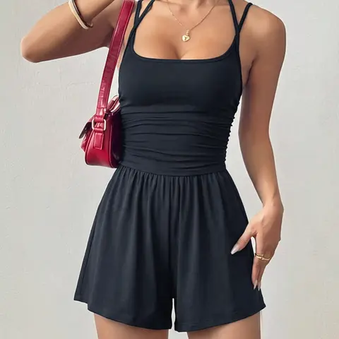 Women's Casual Knitted Sleeveless Dress Shorts Set, Perfect for Daily Wear & Outdoor Activities, Stylish Comfortable Minimalist Design