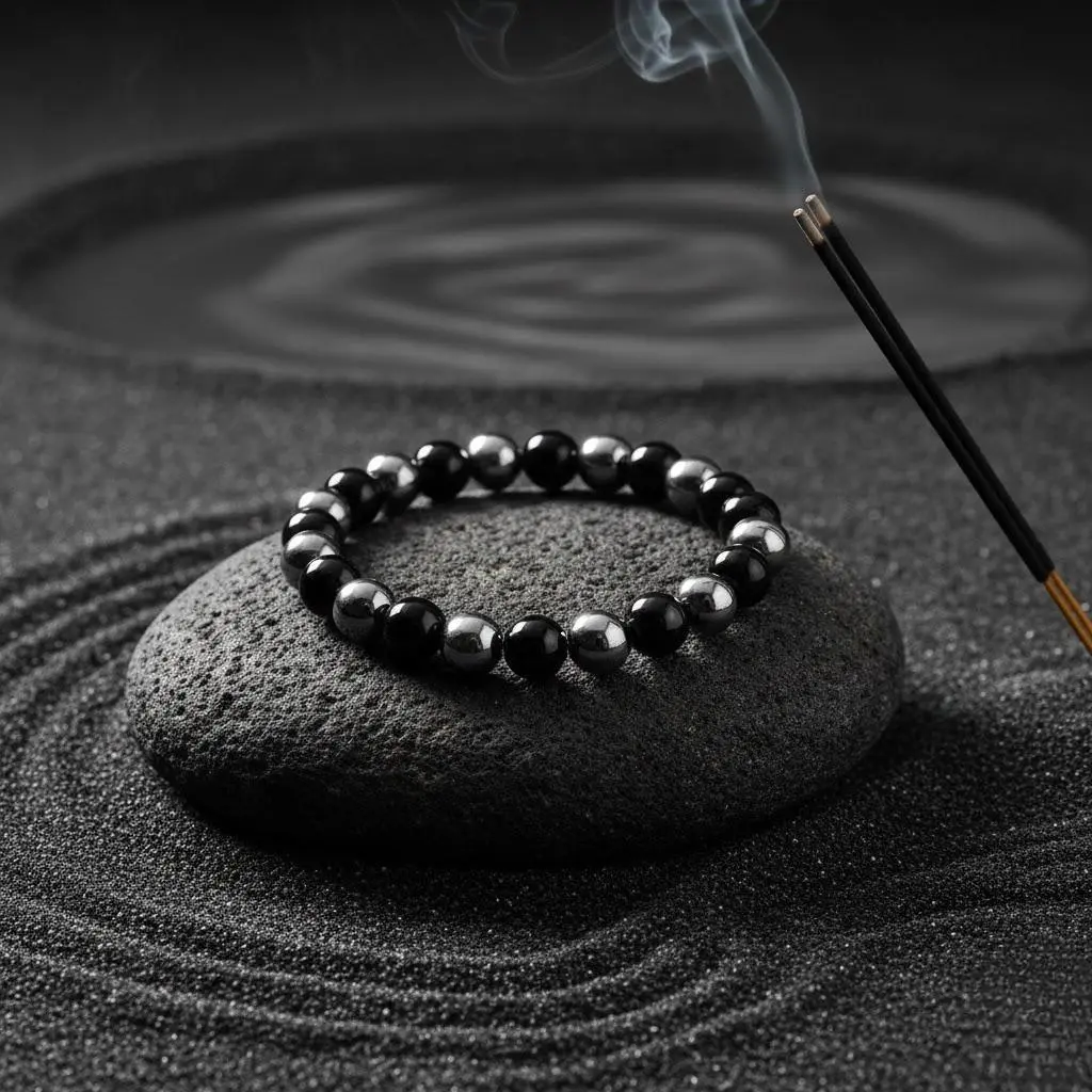 Unisex Stone Bracelets with 8mm Black Tourmaline & Hematite Gemstone Beads, 15.7cm Elastic Band for Daily Wear, Protection & Memory Healing, Natural Stone Design, Energy Protection Bracelets & Bangles, Boho Stone Bracelet, Crystal Healing Bracelets & Bang