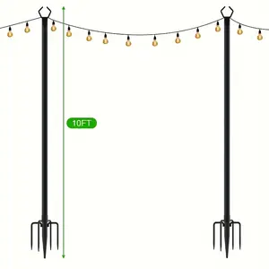 6/4/2 Pack 10ft Heavy Duty Metal String Light Pole, Adjustable Outdoor String Light Pole For Patio, Backyard, Garden, Parties And Weddings, Rust Resistant And Sturdy With Hooks