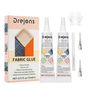 Fabric Glue Permanent Liquid Stitch Fabric Adhesive Washable Clear Clothing Glue for Rhinestones Patches Clothes Denim Polyester Fabrics Doll Repair Flannel Cotton 15ml*2 Pack