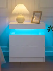 i-aplus Night Stand LED Nightstand with 2 Drawers Modern Bedside Tables for Bedroom, Living Room i-aplus Night Stand LED Nightstand with 2 Drawers Modern Bedside Tables for Bedroom, Living Room