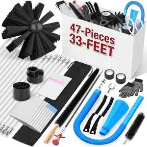 47 Pcs 33ft Dryer Vent Cleaner Kit Professional Lint Remover Vacuum Attachment Brushes Flexible Rods Universal Adapters Deep Cleaning Tools for Dryer Vents Duct Improve Efficiency Home Maintenance Apartment Must Haves New Home Essentials Gift