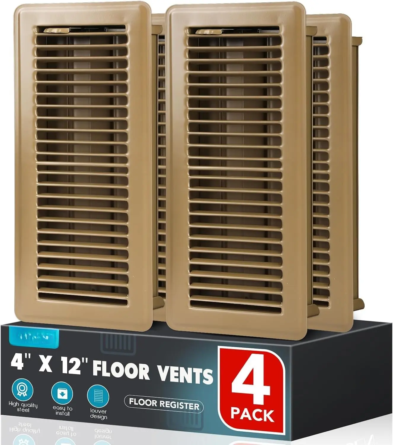 Floor Register 4x12, 4 Pack Floor Vent Covers, Steel Adjustable Air  Grille Register Vent Cover Grill for Sidewall and Floor, Vent Covers for  Floor,Brown