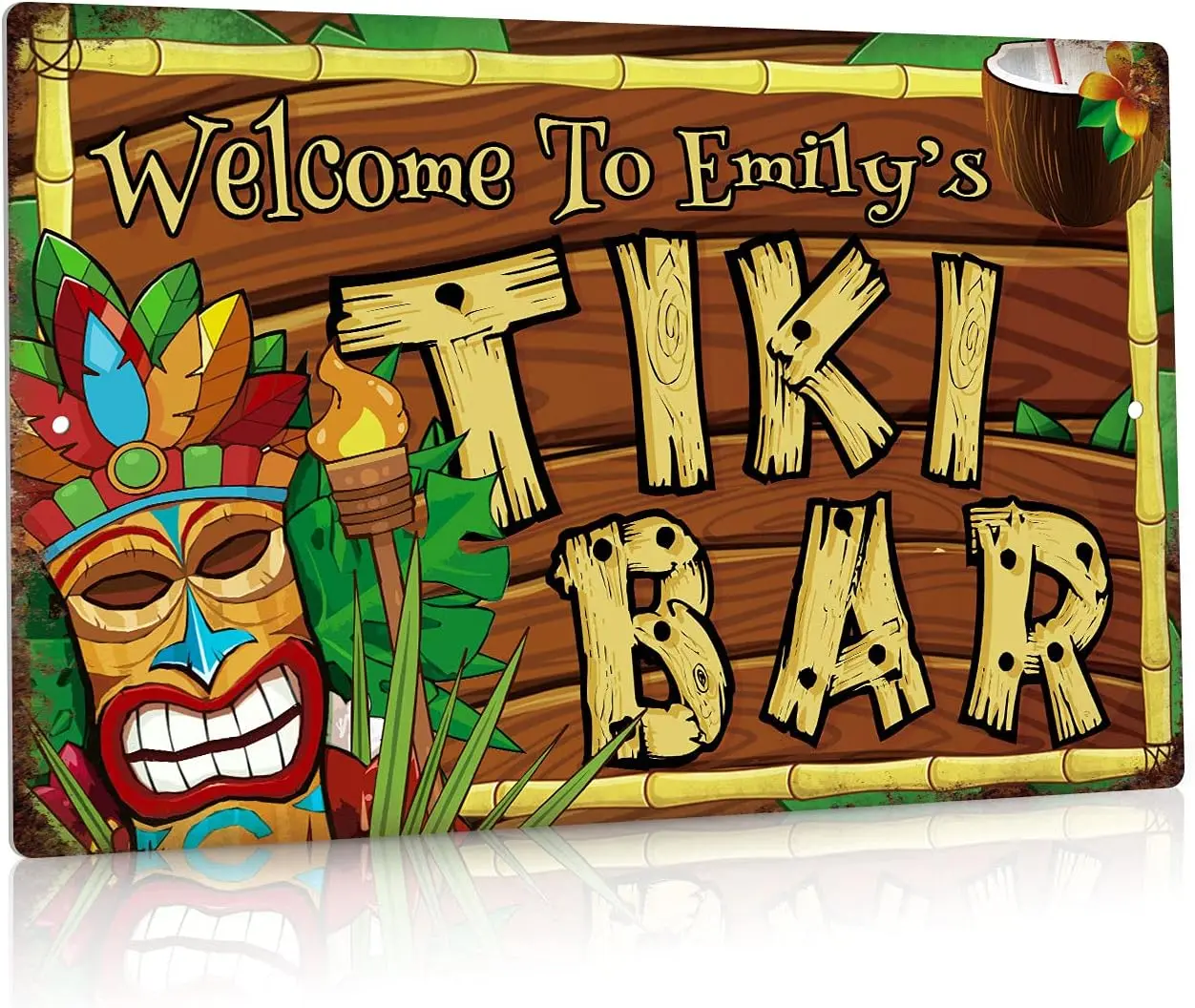 Personalized Tiki Bar Sign, Custom Name, Retro Outdoor Wall Sign for Home Bar, Cafe Pub, Kitchen, Restaurants, 12x8 Inches Aluminum Metal Sign