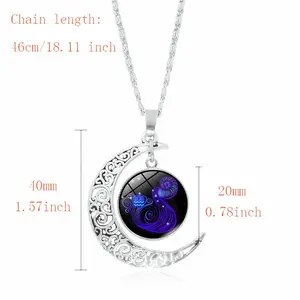 12 Constellations Zodiac Sign Necklaces, Crescent Moon Pendant C-Shape Chain Jewelry, Moon Element Zodiac Constellation Accessories for Fans, C-Shape Necklaces, Moon Element Necklaces