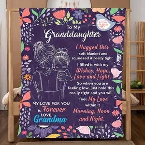 1Pc Flannel Blanket, From Grandma Floral Blanket To My Granddaughter, Warm And Comfortable Soft Blanket For Sofa Bed Sofa