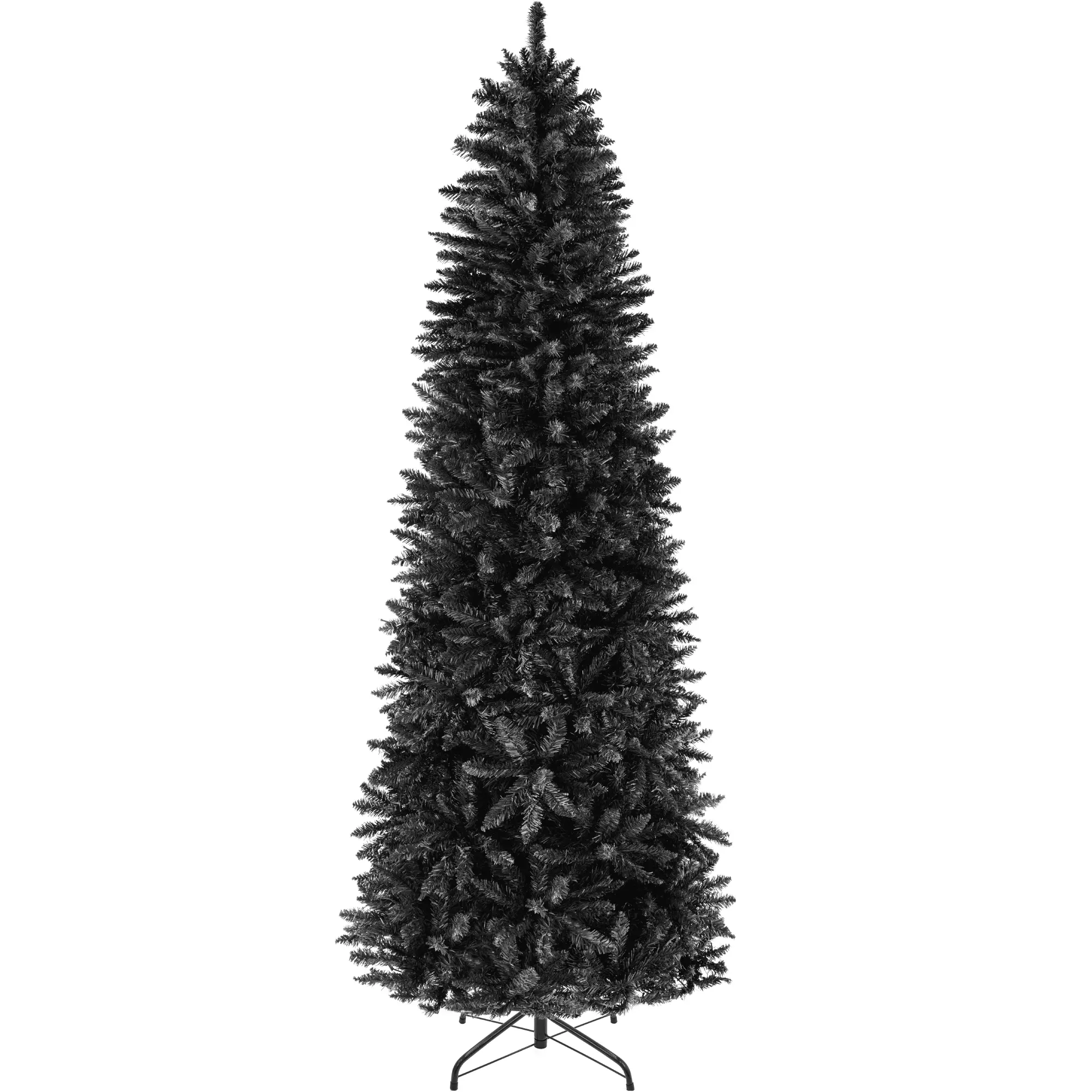 Best Choice Products Unlit Slim Pencil Christmas Tree Collection – 4.5ft to 12ft, Spruce, Black & White with Metal Base