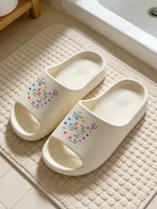 1 Pair Slides, EVA Material, Casual Style, Soft Thick Sole, Star Graffiti Print, Women's Home & Outdoor Slippers
