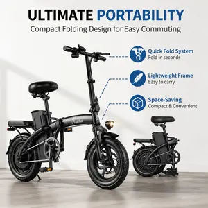 LOOKRUN G11 2026 New Foldable Adult Electric Bike, 600W Peak Power, 14" Pneumatic Tires, 48V 10Ah Battery, Foldable Seat, Dual Off-Road Capability