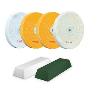 4 Pack Polishing Wheel for Bench  - 6 Inch Buffing Wheel Set (2 Yellow Cotton, 2 White Cotton) - Buffer Polisher Pad With 1/2'' Arbor Hole and Polishing Compound Kit